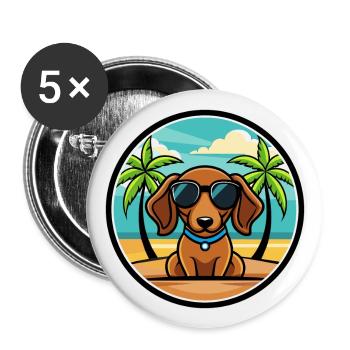 Miniatur Dackel Hund Rasse Cartoon Sonnenbrille - Buttons groß 56 mm (5er Pack) - Weiß - Vorne