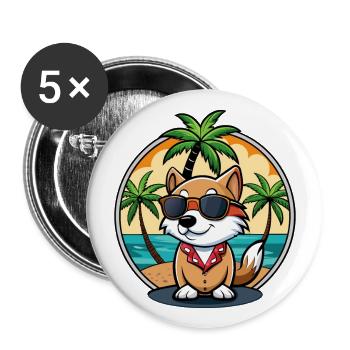 Kai Ken Hunderasse Cartoon Sonnenbrille Strand - Buttons groß 56 mm (5er Pack) - Weiß - Vorne