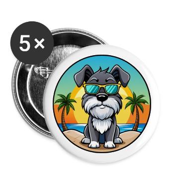 Mittelschnauzer Hunderasse Cartoon Sonnenbrille Strand - Buttons groß 56 mm (5er Pack) - Weiß - Vorne
