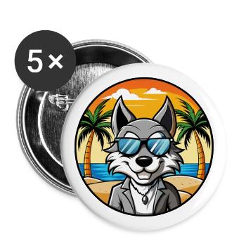 Kunming Wolfdog Rasse Cartoon Sonnenbrille Strand - Buttons groß 56 mm (5er Pack) - Weiß - Vorne