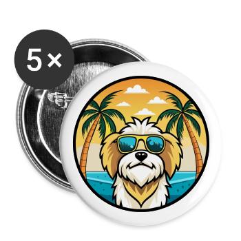 Lhasa Apso Hunderasse Cartoon Sonnenbrille Strand - Buttons groß 56 mm (5er Pack) - Weiß - Vorne