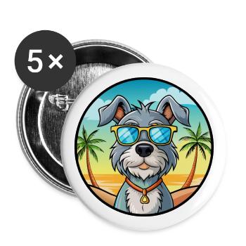 Mittelschnauze Hunderasse Cartoon Sonnenbrille Strand - Buttons groß 56 mm (5er Pack) - Weiß - Vorne