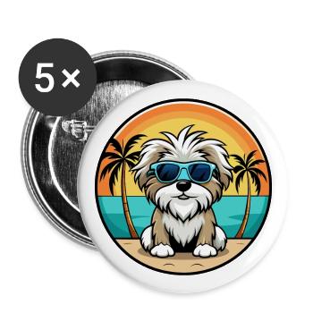Shih Tzu maltais race de chien dessin animé lunettes de soleil plage - Lot de 5 grands badges (56 mm) - blanc - Devant