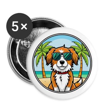 Kooikerhondje Hunderasse Cartoon Sonnenbrille Strand - Buttons groß 56 mm (5er Pack) - Weiß - Vorne