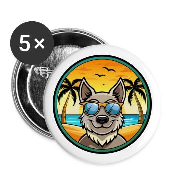 Mudi Chien Race Dessin Animé Lunettes De Soleil Plage - Lot de 5 grands badges (56 mm) - blanc - Devant