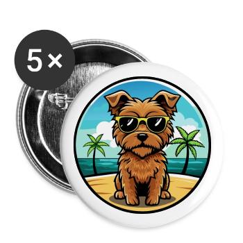 Norfolk Terrier Hunderasse Cartoon Sonnenbrille Strand - Buttons groß 56 mm (5er Pack) - Weiß - Vorne
