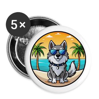 Norwegian Elkhound Dog Breed Cartoon Sunglasses - Buttons large 2.2''/56 mm (5-pack) - white - Front