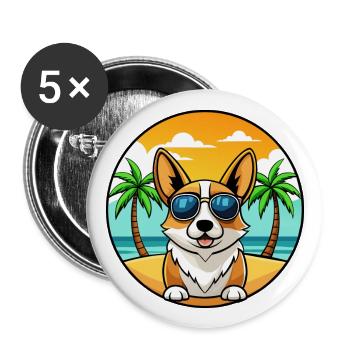 Pembroke Welsh Corgi Dog Breed Cartoon Sunglasses - Buttons large 2.2''/56 mm (5-pack) - white - Front
