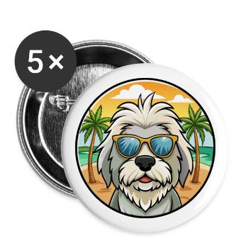 Vieux chien de berger anglais race dessin animé lunettes de soleil plage - Lot de 5 grands badges (56 mm) - blanc - Devant