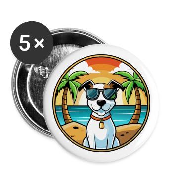 Parson Russell Terrier Dog Breed Cartoon Beach - Buttons large 2.2''/56 mm (5-pack) - white - Front