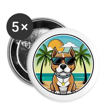 Pitbull Dog Breed Cartoon Sunglasses Beach - Buttons large 2.2''/56 mm (5-pack) - white - Front