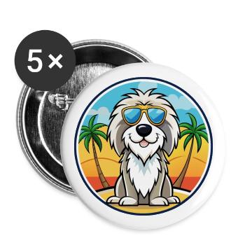 Picardy Sheepdog Breed Cartoon Sunglasses Beach - Buttons large 2.2''/56 mm (5-pack) - white - Front