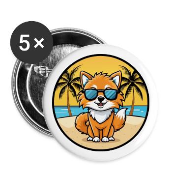 Loulou de Poméranie Spitz Chien Race Dessin Animé Lunettes De Soleil Plage - Lot de 5 grands badges (56 mm) - blanc - Devant