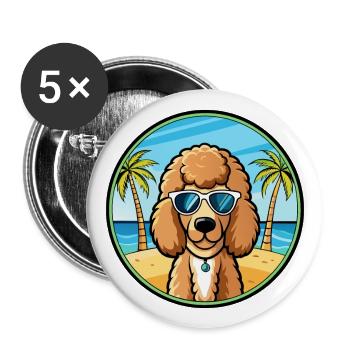 Poodle Dog Breed Cartoon Sunglasses Beach - Buttons large 2.2''/56 mm (5-pack) - white - Front