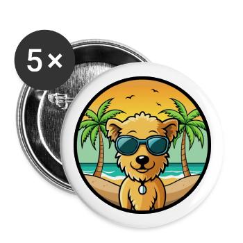Pumi Hunderasse Cartoon Sonnenbrille Strand - Buttons groß 56 mm (5er Pack) - Weiß - Vorne
