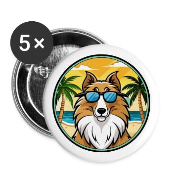 Rough Collie Dog Breed Cartoon Sunglasses Beach - Buttons large 2.2''/56 mm (5-pack) - white - Front