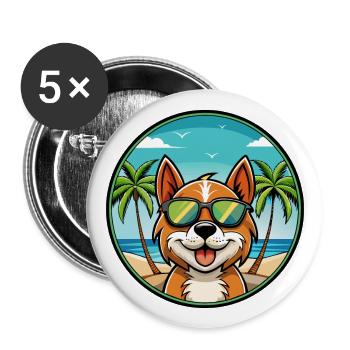 Portugiesisch Podengo Pequeno Hunderasse Cartoon Strand - Buttons groß 56 mm (5er Pack) - Weiß - Vorne