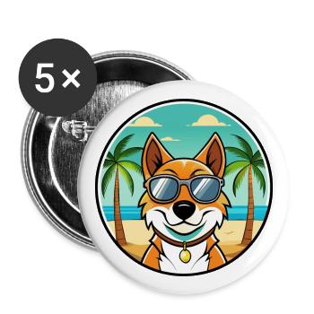 Arlequin russe Chien de race de chien dessin animé plage - Lot de 5 grands badges (56 mm) - blanc - Devant