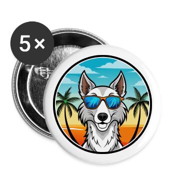 Chien-loup russe race de chien dessin animé lunettes de soleil plage - Lot de 5 grands badges (56 mm) - blanc - Devant