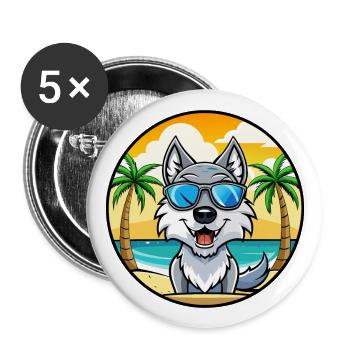 Saarloos Wolfdog Rasse Cartoon Sonnenbrille Strand - Buttons groß 56 mm (5er Pack) - Weiß - Vorne