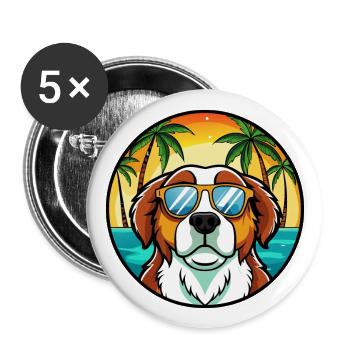 Bernhardiner Hunderasse Cartoon Sonnenbrille Strand - Buttons groß 56 mm (5er Pack) - Weiß - Vorne