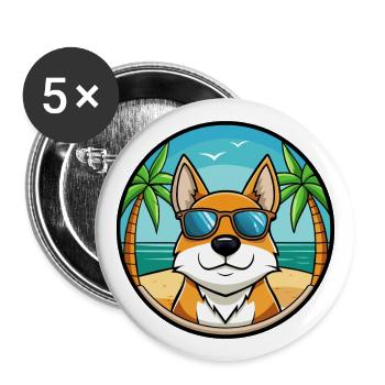 Skandinavische Hunderasse Cartoon Sonnenbrille Strand - Buttons groß 56 mm (5er Pack) - Weiß - Vorne