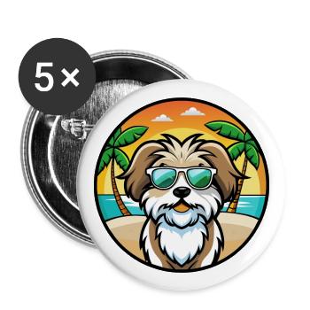 Shih Tzu Dog Breed Cartoon Sunglasses Beach - Buttons large 2.2''/56 mm (5-pack) - white - Front