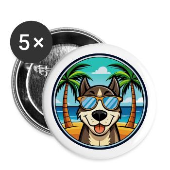 Sibirische Trikolore Hunderasse Cartoon Beach - Buttons groß 56 mm (5er Pack) - Weiß - Vorne