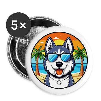 Siberian Husky Chien Race Dessin Animé Lunettes De Soleil Plage - Lot de 5 grands badges (56 mm) - blanc - Devant