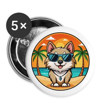 Suédois Lapon Race Chien Dessin Animé Lunettes De Soleil Plage - Lot de 5 grands badges (56 mm) - blanc - Devant