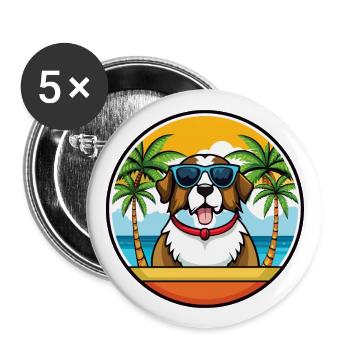 St Bernard Dog Breed Cartoon Sunglasses Beach - Buttons large 2.2''/56 mm (5-pack) - white - Front