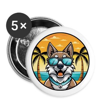 Tamaskan Dog Breed Cartoon Sunglasses Beach - Buttons large 2.2''/56 mm (5-pack) - white - Front