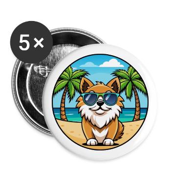 Épagneul tibétain race chien dessin animé lunettes de soleil plage - Lot de 5 grands badges (56 mm) - blanc - Devant