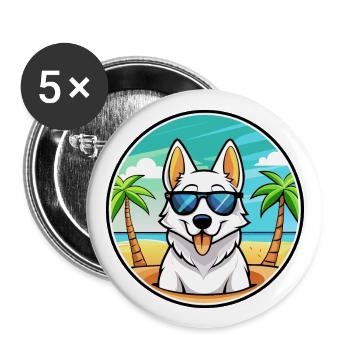 White Shepherd Dog Breed Cartoon Sunglasses Beach - Buttons large 2.2''/56 mm (5-pack) - white - Front