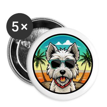 West Highland Terrier Hunderasse Cartoon Sonnenbrille - Buttons groß 56 mm (5er Pack) - Weiß - Vorne