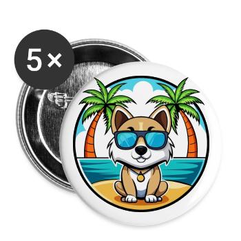 Akbash Hunderasse Cartoon Sonnenbrille Strand - Buttons groß 56 mm (5er Pack) - Weiß - Vorne