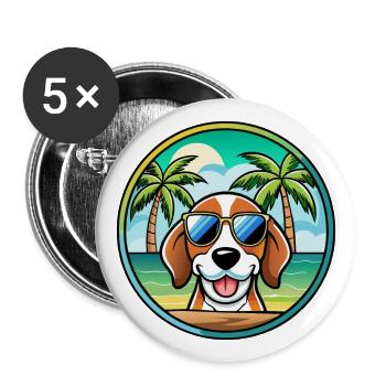 Basset Hound Dog Breed Cartoon Sunglasses Beach - Buttons large 2.2''/56 mm (5-pack) - white - Front