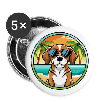 Beagle Harrier Hunderasse Cartoon Sonnenbrille Strand - Buttons groß 56 mm (5er Pack) - Weiß - Vorne