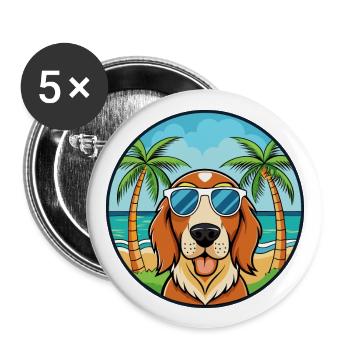 Basset Fauve De Bretagne Dog Breed Cartoon Beach - Buttons large 2.2''/56 mm (5-pack) - white - Front