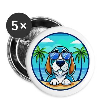 Lunettes de soleil de dessin animé Blue Gascony Basset Dog Breed - Lot de 5 grands badges (56 mm) - blanc - Devant