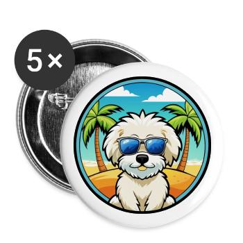 Bichon frisé race de chien dessin animé lunettes de soleil plage - Lot de 5 grands badges (56 mm) - blanc - Devant
