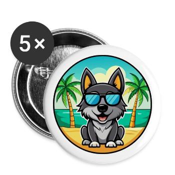 Chien d’élan norvégien noir race dessin animé plage - Lot de 5 grands badges (56 mm) - blanc - Devant