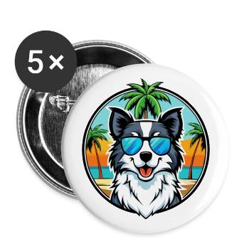Border Collie Hunderasse Cartoon Sonnenbrille Strand - Buttons groß 56 mm (5er Pack) - Weiß - Vorne