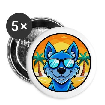 Lunettes de soleil de dessin animé de race de chien en dentelle bleue plage - Lot de 5 grands badges (56 mm) - blanc - Devant