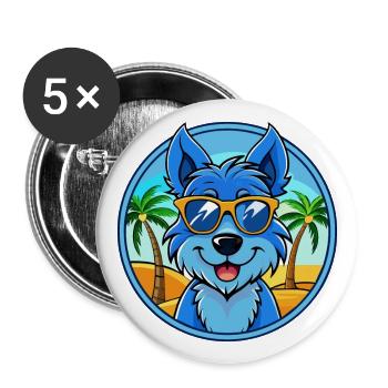 Blue Paul Terrier Chien Race Dessin Animé Lunettes De Soleil Plage - Lot de 5 grands badges (56 mm) - blanc - Devant