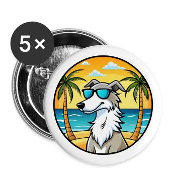 Barsoi Hund Rasse Cartoon Sonnenbrille Strand - Buttons groß 56 mm (5er Pack) - Weiß - Vorne