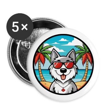 Lunettes de soleil de dessin animé de race de chien esquimau canadien plage - Lot de 5 grands badges (56 mm) - blanc - Devant