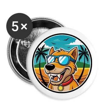 Bruno Jura Hound Hunderasse Cartoon Sonnenbrille Strand - Buttons groß 56 mm (5er Pack) - Weiß - Vorne