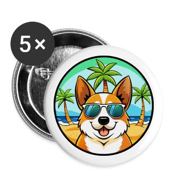 Corgi Dog Breed Cartoon Sunglasses Beach - Buttons large 2.2''/56 mm (5-pack) - white - Front