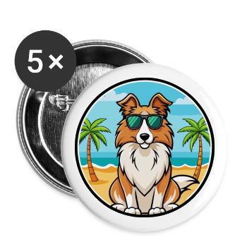 Collie Chien Race Dessin Animé Lunettes De Soleil Plage - Lot de 5 grands badges (56 mm) - blanc - Devant